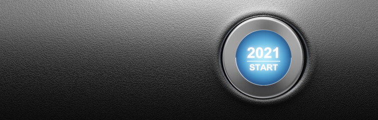 2021 - Press the start button. Concept of the New Year. 3D illustration