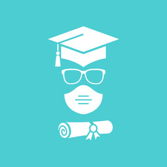 Graduated student with surgical mask vector icon