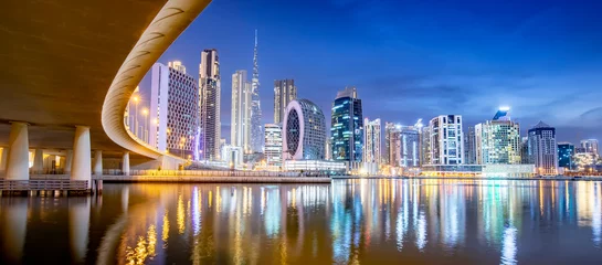 Foto op Plexiglas Dubai skyline panorama at night, UAE © Arcady