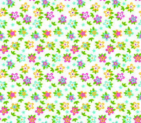 Obraz na płótnie Canvas Vector seamless pattern with small blue, pink and yellow flowers. Floral background