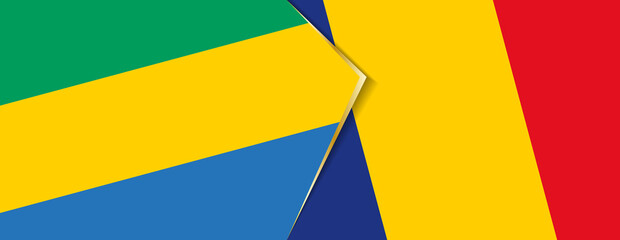 Gabon and Romania flags, two vector flags.
