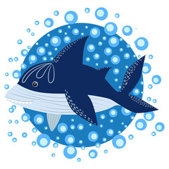 Cartoon shark scandinavian sea for print design.