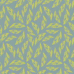 Vector seamless pattern with yellow sheets on a gray background. Trend of the year colors in the pattern.