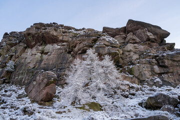 Winter sunrise cloud inversion, and snow at The Roaches, Staffordshire