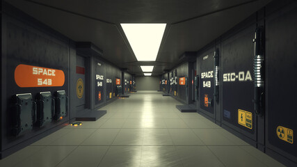 3d render. Futuristic hallway. Concept of modern architecture and interior spaceship