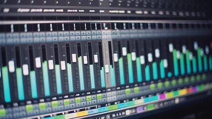 Multitrack music software mixer with automatically changing volumes. Close-up panning