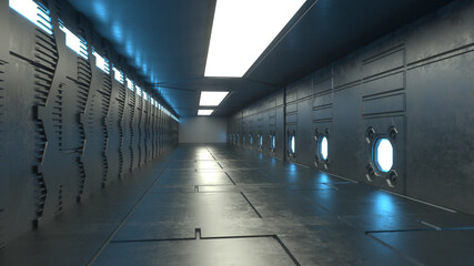 Fototapeta premium 3d render. Futuristic hallway. Concept of modern architecture and interior spaceship