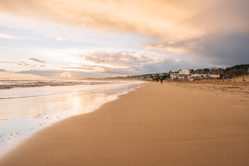 Sunset on the beach in Tarragona,Platja Llarga
