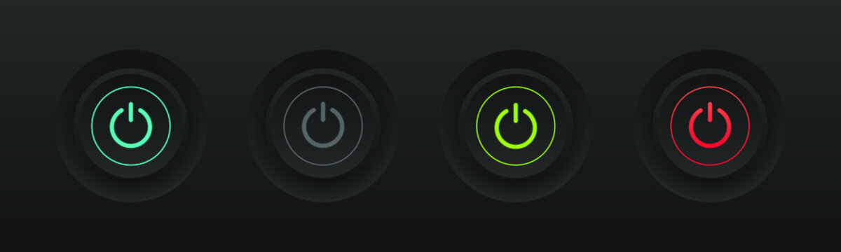 Turn On and Off button. Modern dark design. Vector illustration.