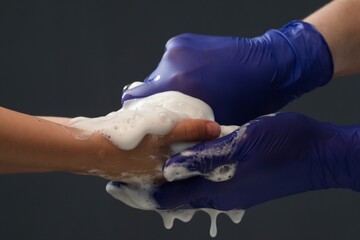Obraz na płótnie Canvas Hand disinfect hygiene clean soap. cleanliness disinfectant