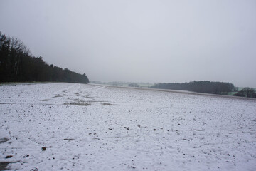 Snow on the fields, winter in Suffolk, Haverhill area, January 2021