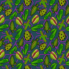 A seamless pattern with modern cactus for textile, wrapping paper, wallpaper. Vector.