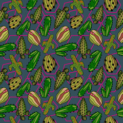  A seamless pattern with modern cactus for textile, wrapping paper, wallpaper. A flat illustration.