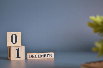 December 1, Cover in the evening time, Date Design with number cube for a background.