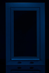 Blue Aluminium front window on black background 