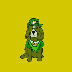 cartoon Dog  with hat  celebrate patrick's day 