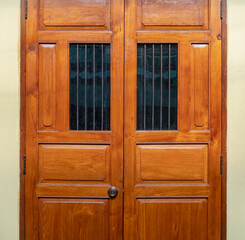 Old wooden door front view and stock photo