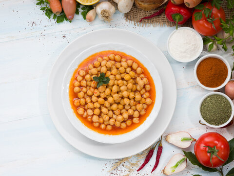 Traditional Turkish Chickpea Food on the table. 