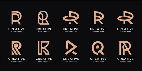 Set of abstract monogram letter R logo template. icons for business.technology,letter R,alphabet,elegant, unique. Premium Vector