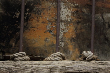 Stone wall with string. Texture and abstraction