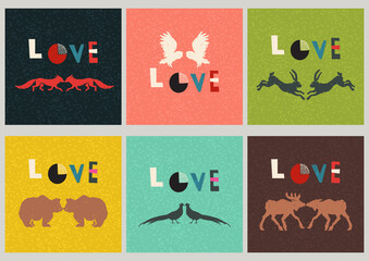 Love animals cards collection. Can be used for postcard, valentine card, wedding invitation