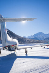 St. Moritz, Switzerland, January 16 2021: Winter visit to one of the highest airports in Europe;...