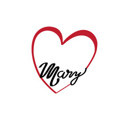 Mary name. Valentines love heart logo vector