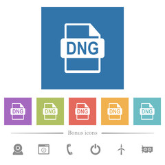 DNG file format flat white icons in square backgrounds