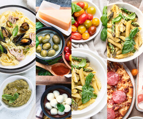 Collage of traditional italian food. Mediterranean cuisine.