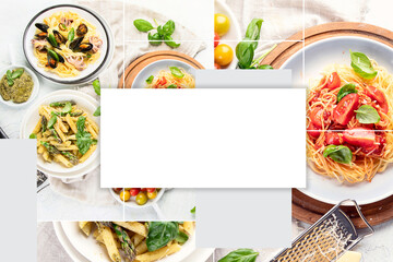 Collage of traditional italian food. Mediterranean cuisine.