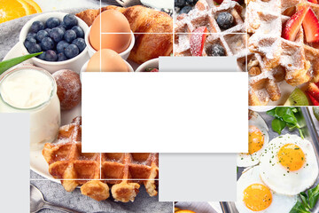 Collage of healthy breakfast with various products