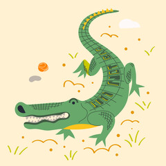Concept art about a crocodile needs in protaction. Vector illustration in minimalistic style.