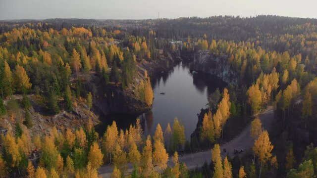 Ruskeala mountain park in Karelia in autumn.