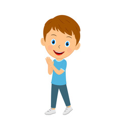 cute cartoon boy clap his hands