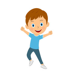 Fototapeta premium cute cartoon boy expresses win,victory