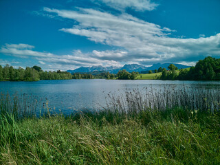 landscape with lake and blue sky