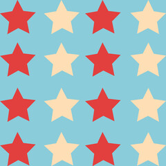 Vector drawing of a star. Illustration with red and beige stars on a blue background.