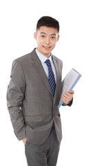 Portrait of young bisiness man holding folder