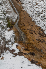 Winter waterfall near Moravsky Krumlov town in winter cold morning