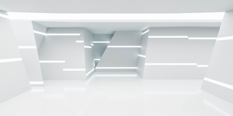 Futuristic white room technology design 3d render illustration