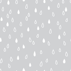 Raindrop shapes seamless vector pattern. Simple Rain neutral grey Scandinavian baby print. Rainy weather sky nursery design