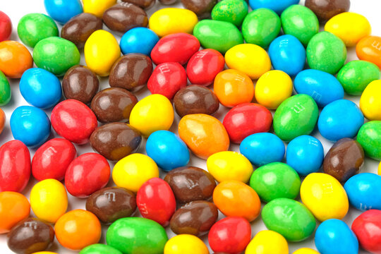St. Petersburg, Russia, January 2021: package of m & m's manufactured by the company Mars multi-colored background