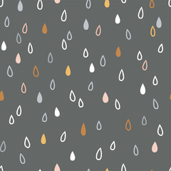 Raindrop shapes seamless vector pattern. Simple Rain colourful dark Scandinavian baby print. Rainy weather sky nursery design