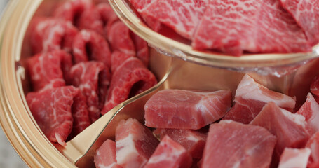 Fresh raw beef and pork