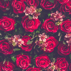 Valentine day background. Vintage filter of bouquet roses flower background.