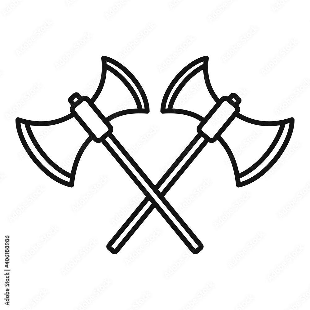 Wall mural Medieval crossed axe icon. Outline medieval crossed axe vector icon for web design isolated on white background