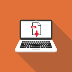 Laptop and download file icon. Vector illustration.