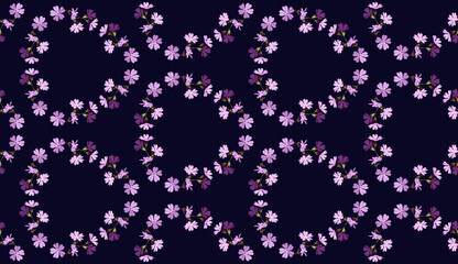 Vector seamless floral pattern with of small violet and lilac flowers on dark blue background for design textile, fabric, wallpaper, wrapping paper