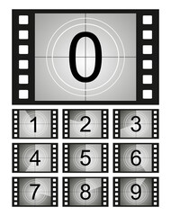 Set of countdown frame. Film countdown. Movie timer count. Retro cinema strip. Vintage timer count.