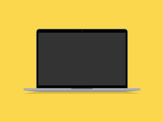 Laptop flat. Opened computer front view. Mockup modern laptop with blank screen. Vector illustration.